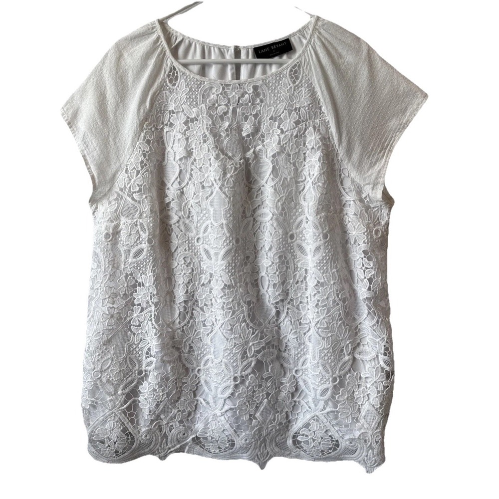 Lane Bryant Embroidered Crochet‎ Lace Lined Top Women's Plus 16 Boho Chic Fairy